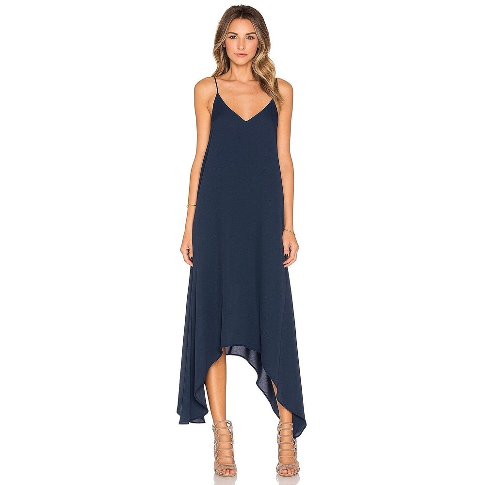 Three Eighty Two REVOLVE Grayson Maxi Dress Shark Bite Hem Navy Blue Size S NWT!